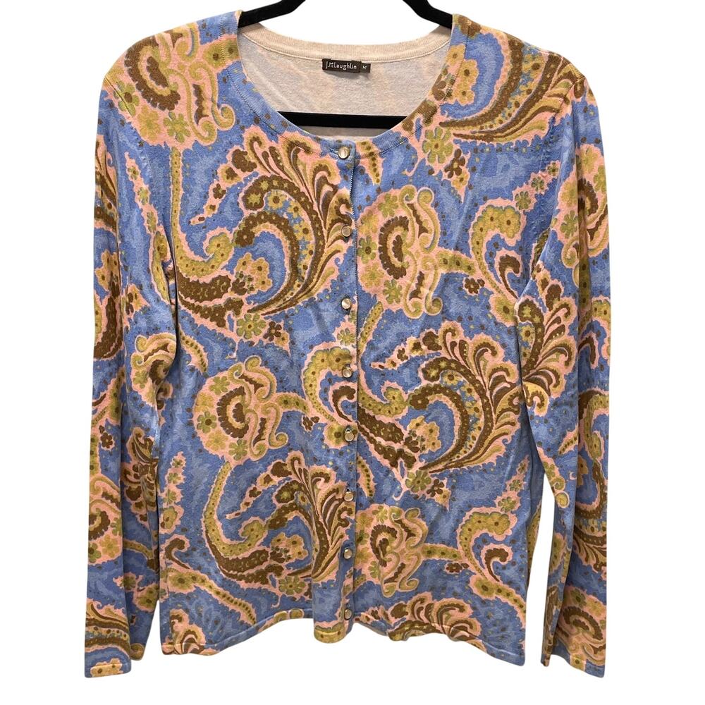 J. McLaughlin Cardigan Blue Paisley Cotton M